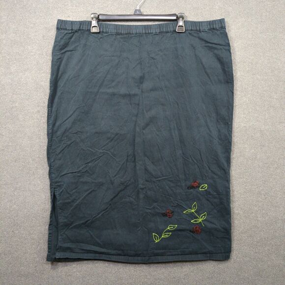 Quacker Factory Maxi Skirt Womens 1X Black Embroidered Beaded Pull On Cotton - Picture 1 of 11